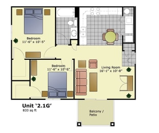 2 beds, 1 bath, 833 sqft, $1,375