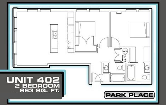 2 beds, 2 baths, 963 sqft, $1,979, Unit 402