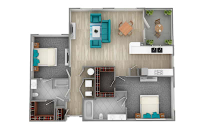 2 beds, 2 baths, 1,050 sqft, $1,561