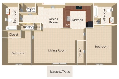 2 beds, 2 baths, 919 sqft, $1,255