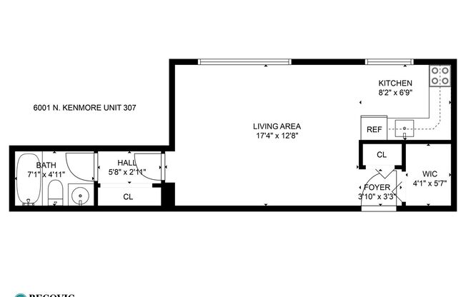 Studio, 1 bath, 383 sqft, $1,550, Unit 307
