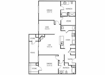 2 beds, 2 baths, 1,124 sqft, $1,909