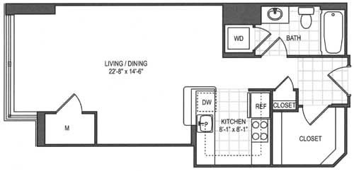 Studio, 1 bath, 598 sqft, $2,110, Unit 1193