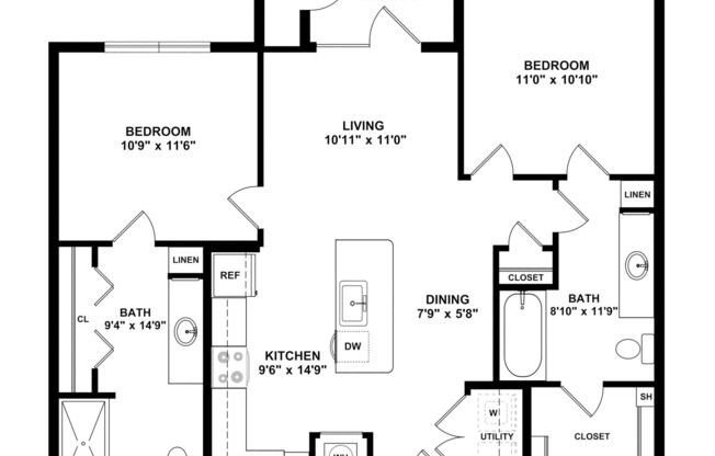 2 beds, 2 baths, 960 sqft, $1,577