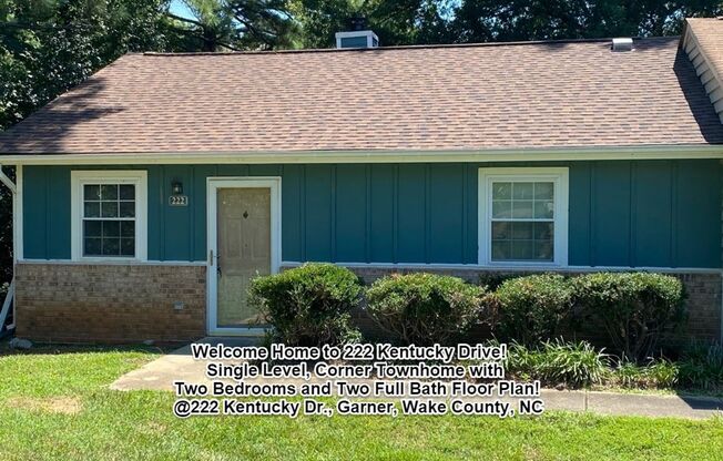 $1275/mo. Great Garner, NC Location!! Single Level Corner Townhome with 2 Bedrooms, 2 FULL Baths!