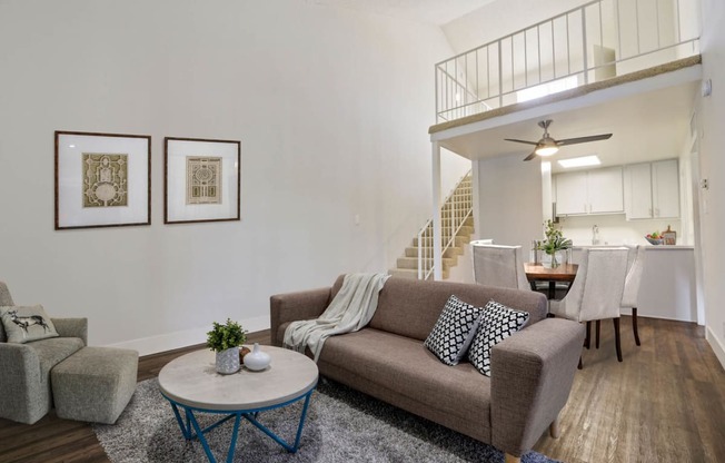 Living with stairs at Meridian Apartments, Los Angeles, California