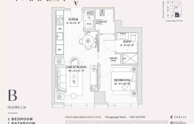 1 bed, 1 bath, 570 sqft, $3,900, Unit 702