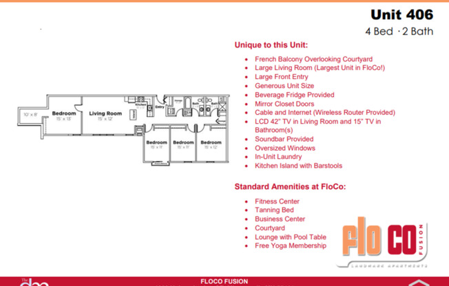 4 beds, 2 baths, 1,246 sqft, $3,300, Unit 406