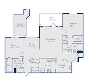 2 beds, 2 baths, 1,303 sqft, $1,788