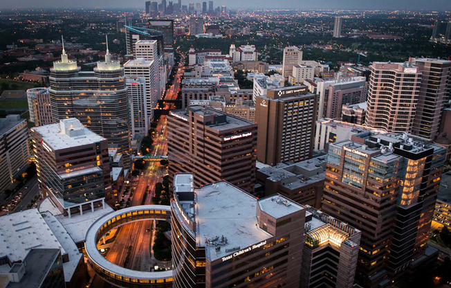 an aerial view of the city in Houston