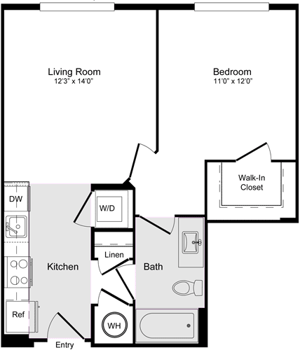 1 bed, 1 bath, 596 sqft, $2,122