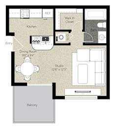 Studio, 1 bath, 476 sqft, $2,370