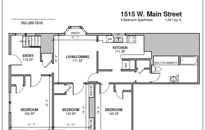 3 beds, 1 bath, 850 sqft, $900, Unit 1515 Apt. A