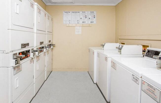 a row of white appliances in a room