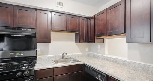 a kitchen with a sink and a stove