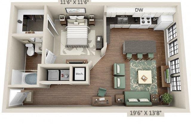 Studio, 1 bath, 663 sqft, $1,480