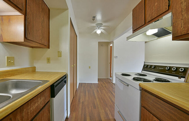 Kitchen with Hardwood Flooring  at Woodland Place, Michigan, 48640