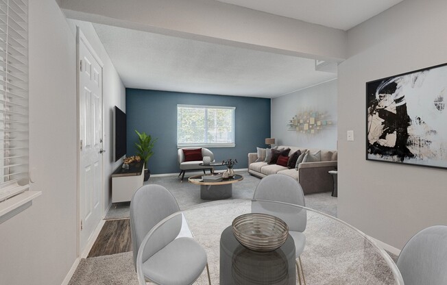Step into a stylish retreat at Crossings @ 501 Apartments. This beautifully designed living space features modern decor, ample light, and a cozy atmosphere perfect for relaxation or entertaining. Explore your new home today!