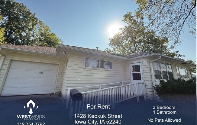 $1,600 | 3 Bedroom, 1 Bathroom House | No Pets | Available for Immediate Move In!