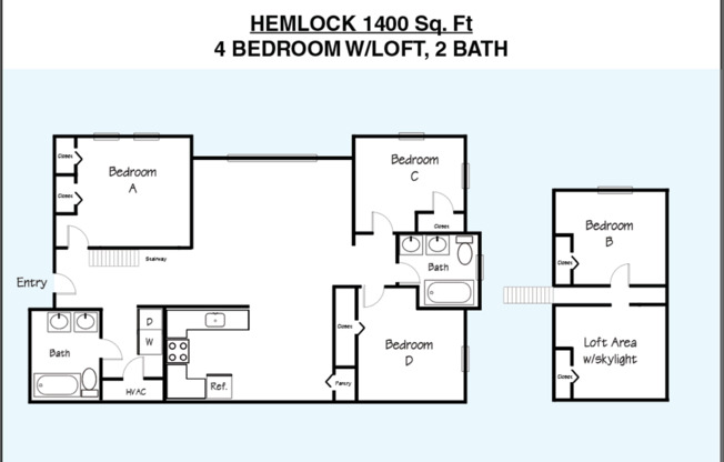 4 beds, 2 baths, 1,400 sqft, $1,500, Unit The Villa