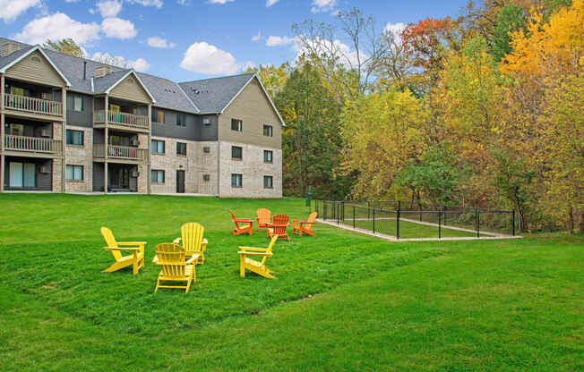 Green Lawn with Colorful Chairs