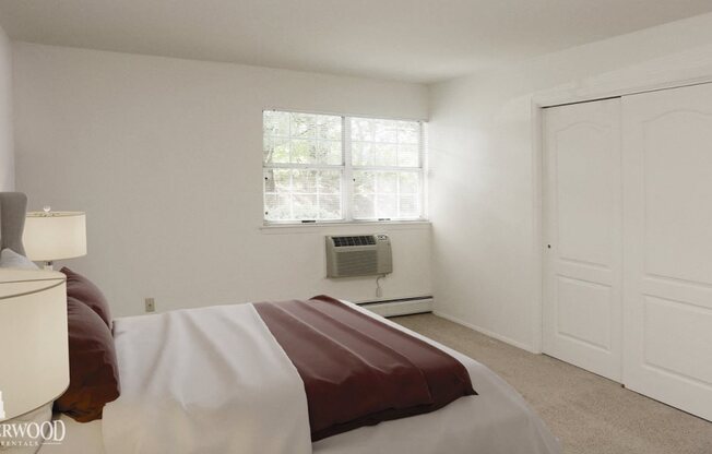 Bedroom With Expansive Windows at Villas at Pine Hills, New York