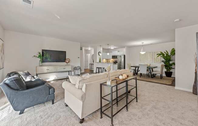 a living room with a couch and a table