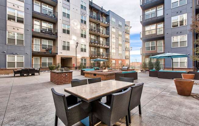 Outdoor Living Area with Fire Pit at Windsor at Broadway Station, Denver, 80210