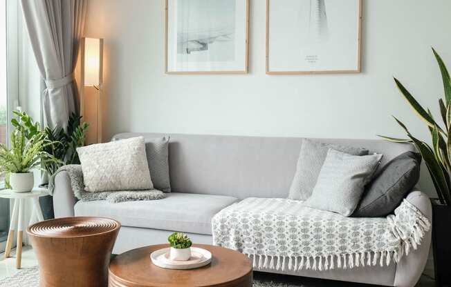 a living room with a couch and a coffee table