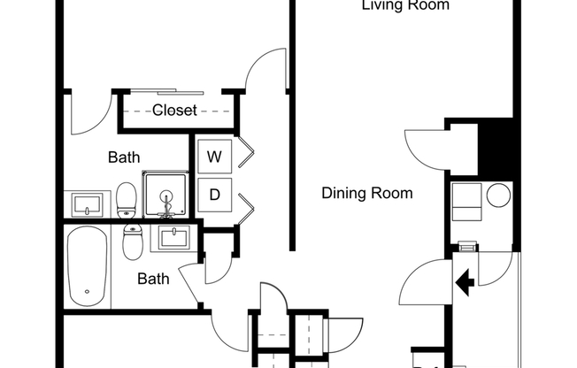 2 Bed, 2 Bath Floorplan
