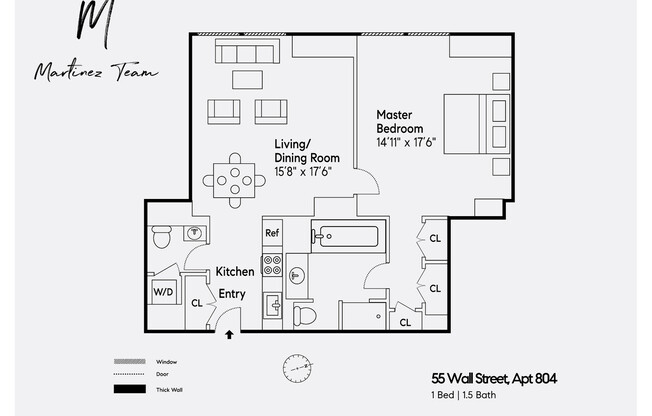1 bed, 1.5 baths, 1,017 sqft, $5,850, Unit 804