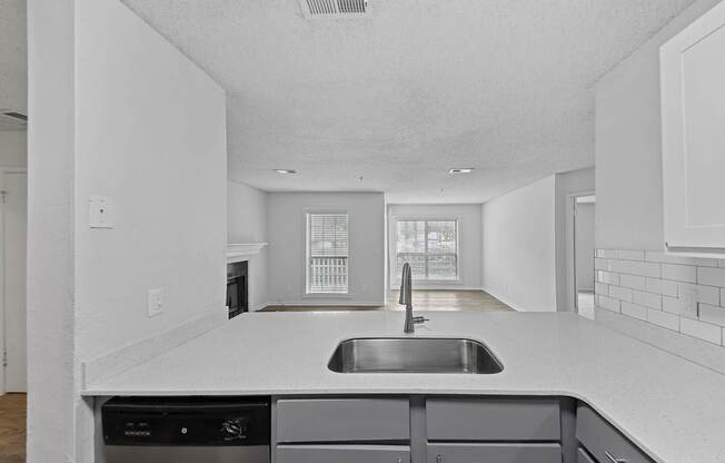 A modern kitchen with a stainless steel dishwasher and a sink.