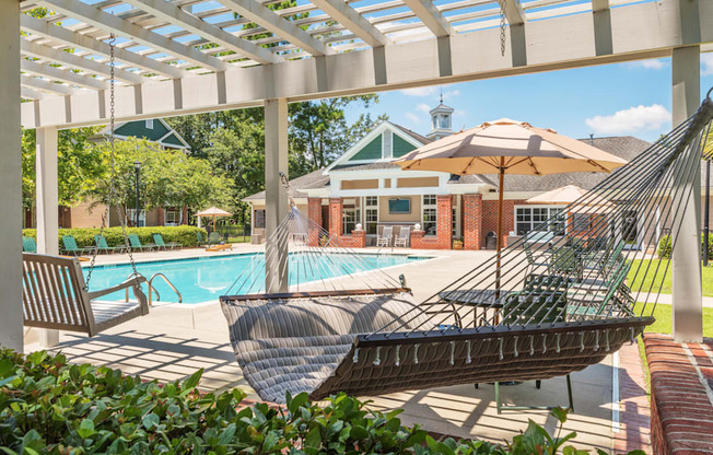 swimming pool, hammock, swing