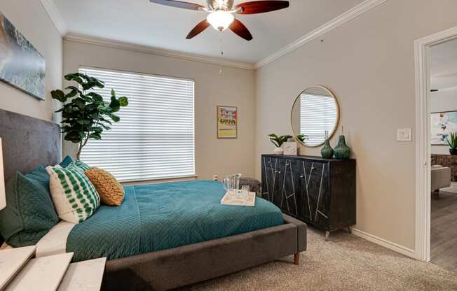 Bedroom With Ceiling Fan at The Brazos, Dallas, Texas