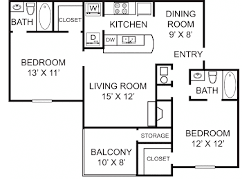2 beds, 2 baths, 1,050 sqft, $1,376