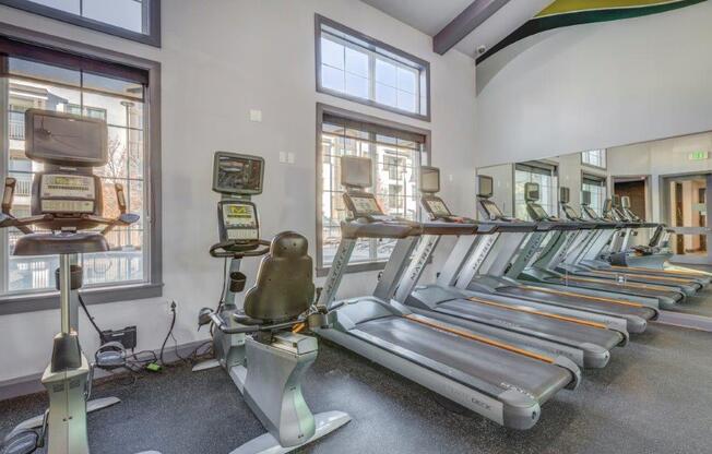 Fitness center with treadmills and biking machines