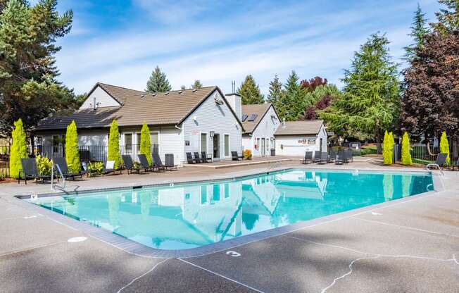 Sir Charles Court swimming pool and clubhouse exterior, Beaverton, OR, 97006