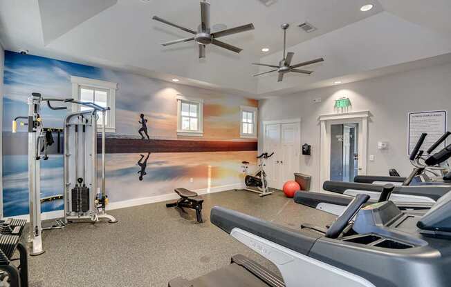 Fitness center with weights and treadmill