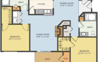 2 beds, 2 baths, 1,126 sqft, $1,286