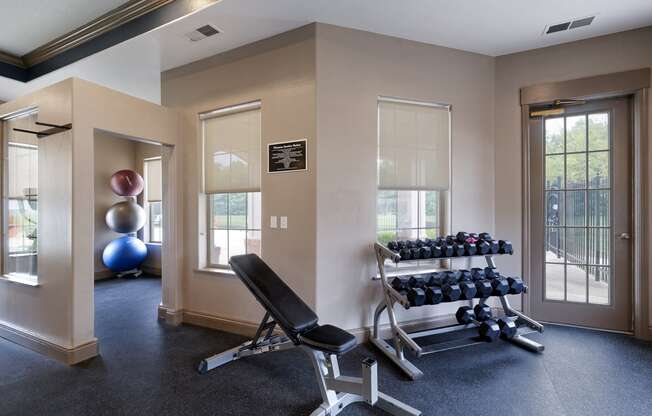 Lantern Woods Apartments - Fully-equipped fitness center with free weights