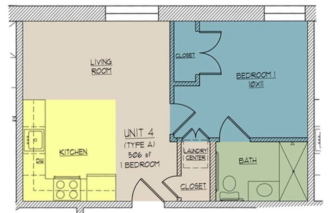 1 bed, 1 bath, 505 sqft, $995, Unit Apt #4
