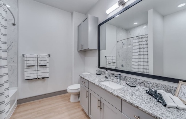 Luxurious Bathroom Interior at St. Elmo Apartment in Austin, TX