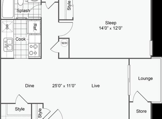 1 bed, 1 bath, 625 sqft, $1,239