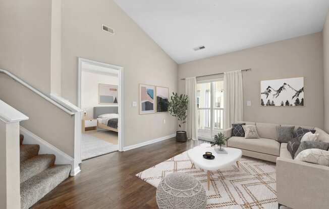 Virtually Staged Living Area at MetroPlace at Town Center, Camp Springs, Maryland