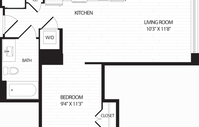 Studio, 1 bath, 539 sqft, $2,110, Unit 422