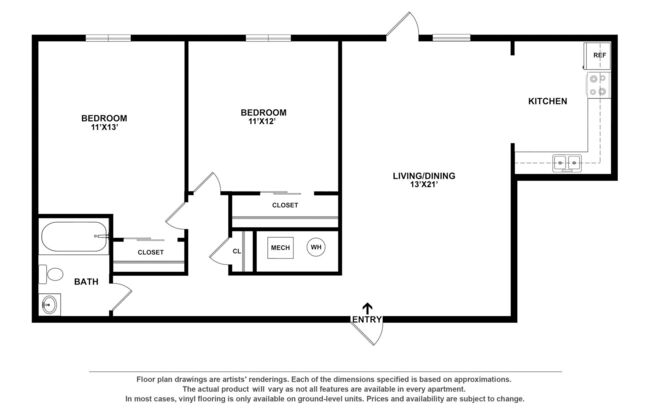 2 beds, 1 bath, 950 sqft, $1,085