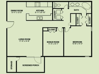 1 bed, 1 bath, 1,267 sqft, $1,355