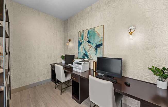 Community business center with computers and a printer at The Fairways by Picerne Apartments, Las Vegas, NV