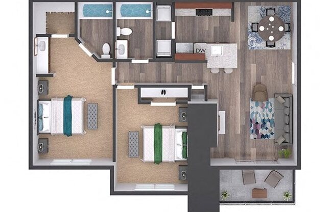 2 beds, 2 baths, 826 sqft, $1,639