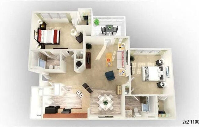 2 beds, 2 baths, 1,100 sqft, $1,659